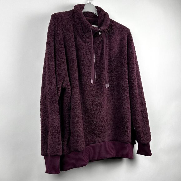 Members Mark Cozy Sherpa Pull Over Jacket Hoodie XL Plush Plum Quarter Zip-Up - Picture 2 of 11